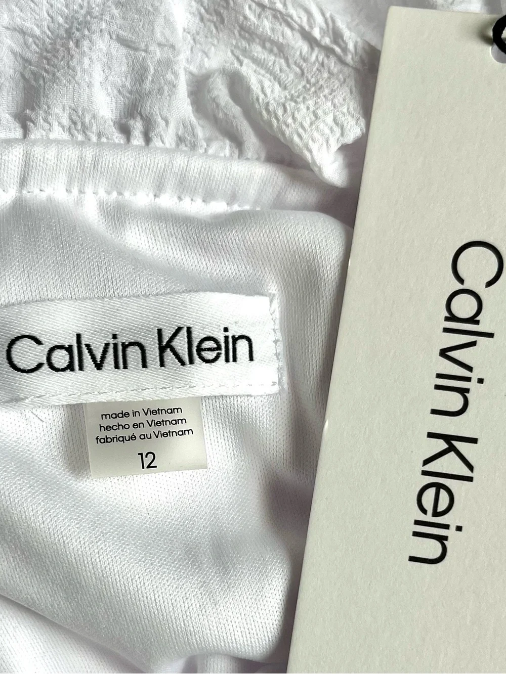 Calvin Klein White Tiered Tie Split V-Neck Midi Dress with Tie Waist - Picture 7 of 9